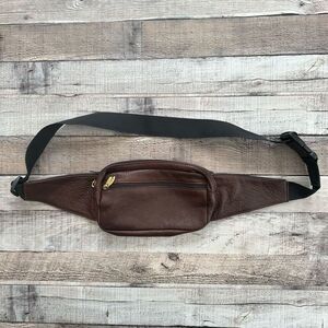 Vintage Libaire Brown Pebble Leather Unisex Waist Belt Bag Fanny Pack One Size